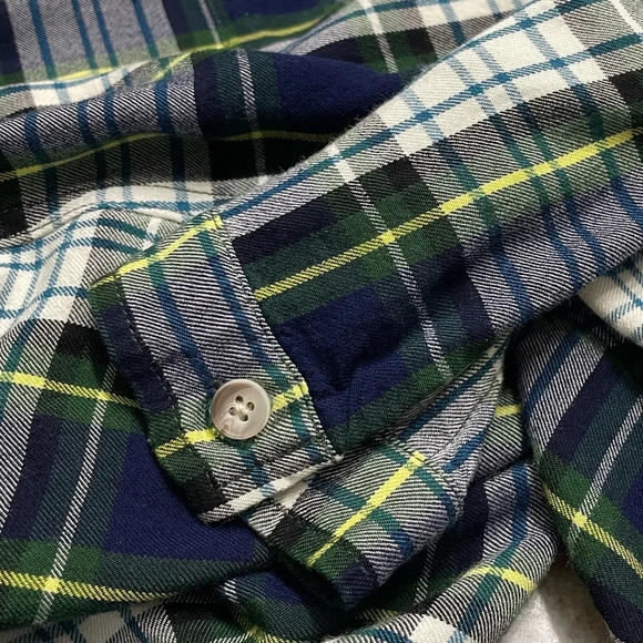 Marine Layer The Dahlia Plaid Shirt Green Navy White Yellow Smal - Picture 5 of 12